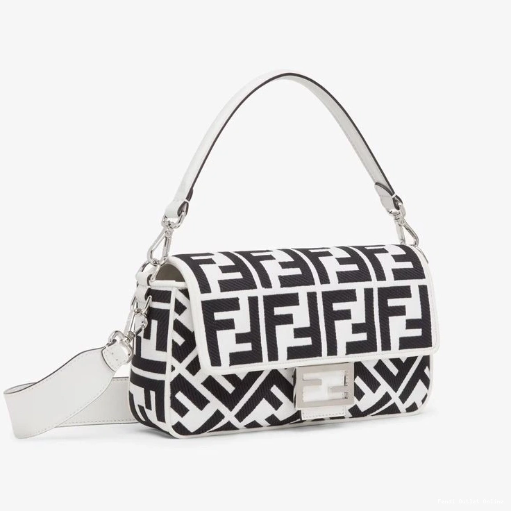 Cheap FF White In Black Baguette Medium Motif Bag Canvas Fendi 0715